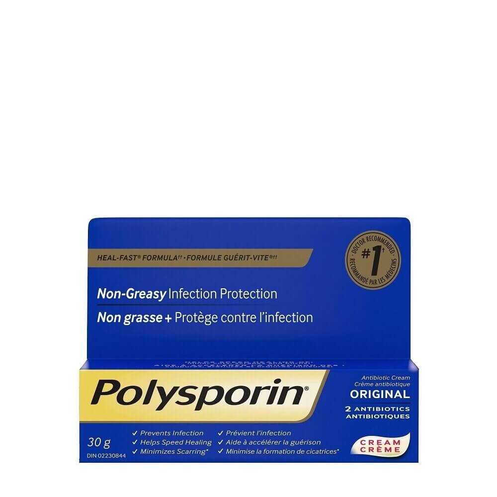 Crème antibiotique POLYSPORIN® Original, avec formule Guérit-vite, non grasse, protège contre l'infection, 2 antibiotiques