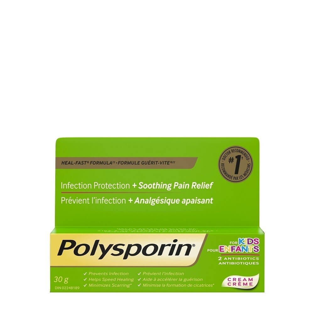 Crème POLYSPORIN® pour enfants, avec formule Guérit-vite, protège contre l'infection et soulage la douleur, 2 antibiotiques