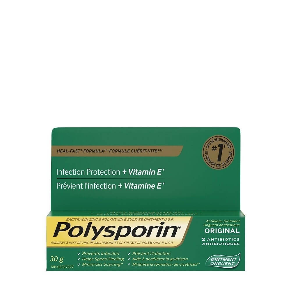 Onguent antibiotique POLYSPORIN® Original, avec formule Guérit-vite et vitamine E, protège contre l'infection, 2 antibiotiques