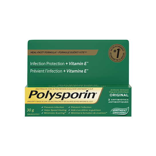 Onguent antibiotique POLYSPORIN® Original, avec formule Guérit-vite et vitamine E, protège contre l'infection, 2 antibiotiques